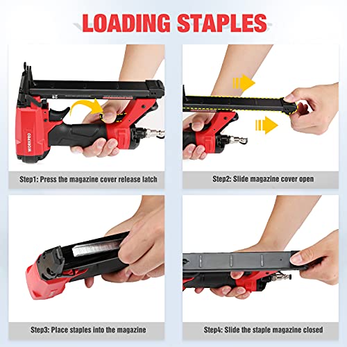 WORKPRO Pneumatic 20 Gauge Staple Gun, T50 Upholstery Stapler with 1260pcs Staples 1/4”to 5/8”, Rear Exhaust, for Carpentry, Woodworking and DIY Projects - size: 20 Gauge Standard