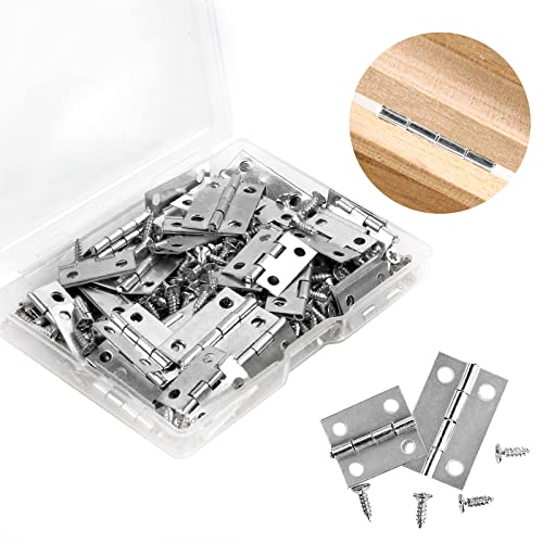 60 Pcs Small Hinges for Wooden & Jewelry Box, Silver, 2 Sizes - color: Silver, size: 60pcs(20P 24*16mm+40P 18*15mm)