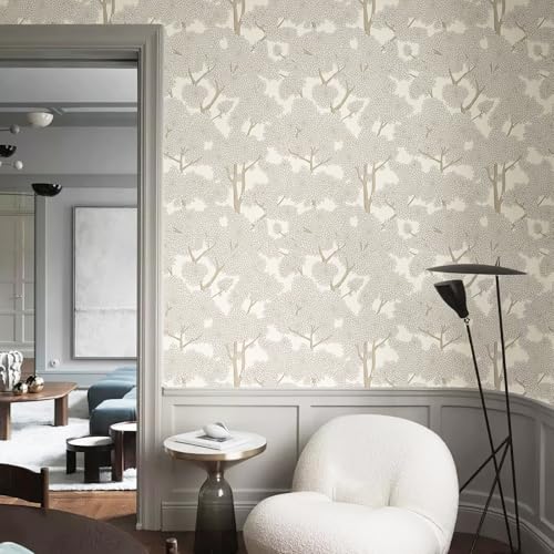 JiffDiff Tree Wallpaper Peel and Stick Jungle Wall Paper Forest Mural Stick on Wallpaper Modern Waterproof Self Adhesive Contact Paper (17.3" x 120" Cream) - color: Cream, size: 17.3" x 120"