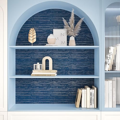 VEELIKE Indigo Blue Grasscloth Peel and Stick Wallpaper Textured Grasscloth Wallpaper Prepasted 15.7''x118'' Blue Grasscloth Contact Paper Removable Grass Cloth Wallpaper for Bedroom Bathroom - color: Indigo Blue, size: 15.7" x 118"