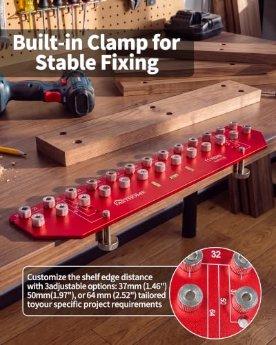 VASTHOME 13 Holes Shelf Pin Jig - 1/4" (6mm) & 5mm Shelf Holes Drilling Jig - size: 13 Holes