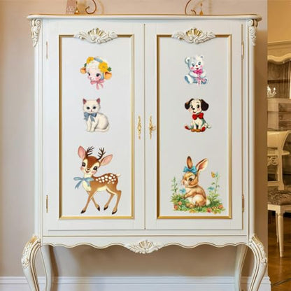 Peacoblue Vintage Parenting Animals Rub On Transfers for Furniture 6"x12" - style: Vintage Parenting Animals