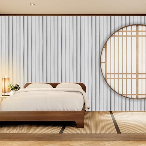 Peel and Stick Wood Slat Wall Panels - 17.5" x 100" Off-White Self-Adhesive Wallpaper, DIY Accent Wall Covering for Bedroom, Living Room, Rental-Friendly Easy Install Removable Decor