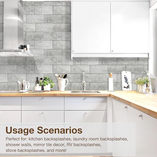 Havenly Peel and Stick Backsplash Tile for Kitchen & Bathroom Walls (Matte Grayish Textured, 10 Tiles - 9.7 sq. ft. (0.9 m²)) - color: Matte Grayish Textured