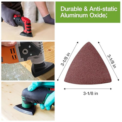 50-Piece Triangular Sandpaper Set for Oscillating Tools - 5 Grits (60/80/100/120/240) - 3-1/8 Inch (80mm) Hook & Loop Sanding Pads - Fits Wood, Metal, Drywall Sanding - style: 50PCS SANDING PAPERS