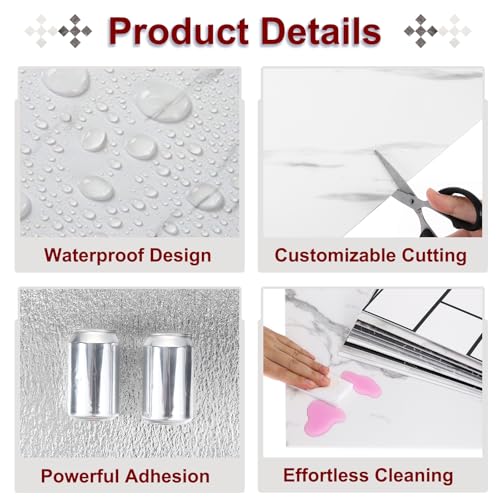 HARFINGTON 15pcs Peel and Stick Marble Tiles, Waterproof Wall Panel Backsplash, 12"x12" PVC Peel and Stick Shower Tiles for Bathroom, Kitchen, Living, Elegant White Design - style: Elegant White