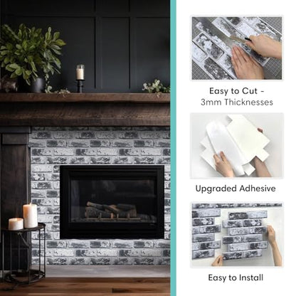 Commomy Faux Brick Panels Peel and Stick Wall Stickers 10 Pcs 11.8" x 11.8" - color: Brick-gkZ