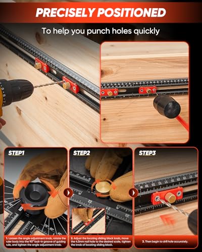 Saker 4-in-1 Scriber Marking Line Ruler, 29.5in Spliceable Extended T Square with Pencil, Precision Line Drawing & Drilling Positioning Tool, Cabinet Hardware Jig with Angle Adjustment for Woodworking - size: 29.5inch with Pencil