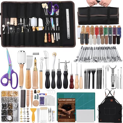 Tikjiua 456Pcs Leather Tooling Working Kit, Leather Crafting Tools with Bag - size: 456 Pcs
