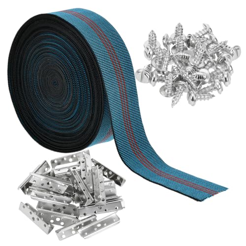 2 Inch x 50 FT Patio Furniture Repair Kit, Chair Webbing Replacement Straps with Metal Buckles, Elastic Webbing Repair for Outdoor Lawn Chairs, Recliner & Sofa Cushion(Blue, 2IN x 50FT) - color: Blue