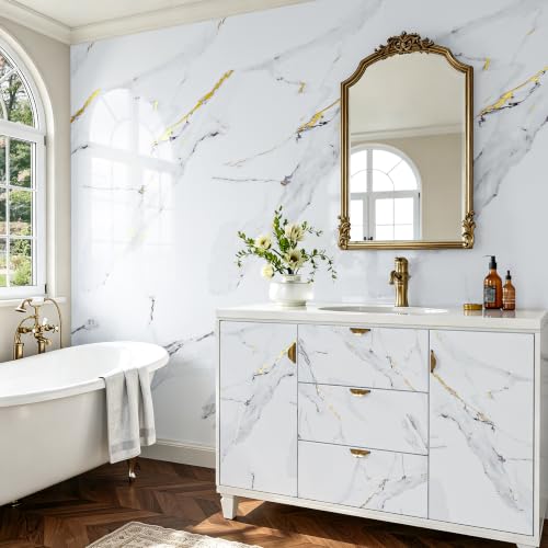 Calacatta White Marble Countertop Contact Paper Peel and Stick Countertops - size: 15.8" x 237"