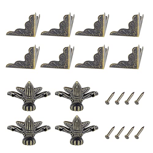 Uenhoy Jewelry Box Hardware Set, Antique Brass Hinge Latch Kit, 17 Pcs