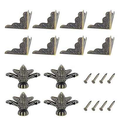 Uenhoy Jewelry Box Hardware Set, Antique Brass Hinge Latch Kit, 17 Pcs