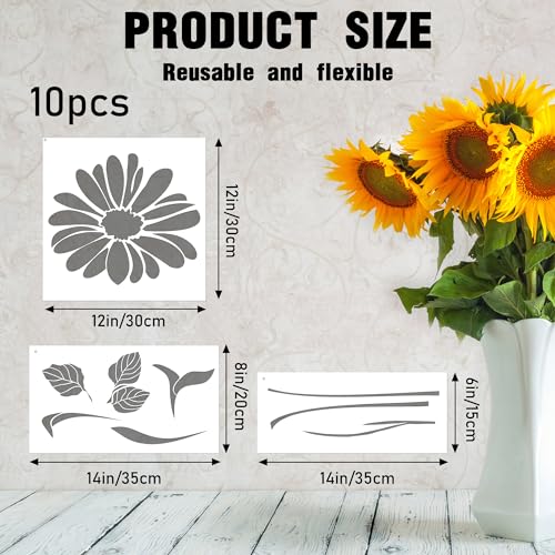 Sitsink Large Flower Stencils for Painting - 10 Pcs, Reusable Templates for Wall, Wood, Furniture & More - style: rose