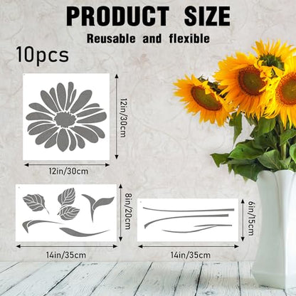 Sitsink Large Flower Stencils for Painting - 10 Pcs, Reusable Templates for Wall, Wood, Furniture & More - style: rose