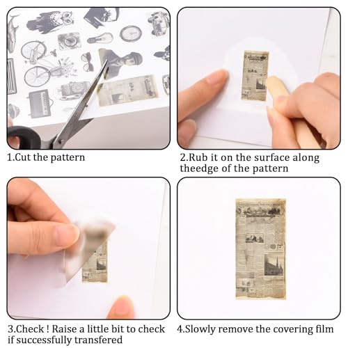WANDIC 16 Sheets Rub On Transfer Stickers Set, 4 Styles Retro Vintage Mixed Pattern Self Adhesive Stickers Decals for Scrapbook Journal - style: Vintage Theme