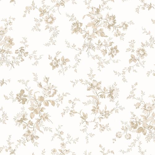 Beige Floral Peel and Stick Wallpaper Vintage Floral 16.9"x 118.1" - color: Beige