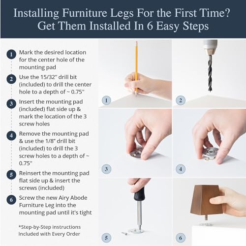 Airy Abode Premium Walnut Square Furniture Legs (Full Install Kit) - Pick Your Size and Color - color: Brown, size: 6 Inches