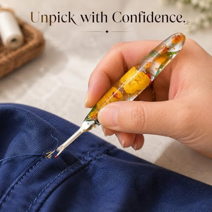 Reessy Seam Ripper for Sewing, 2PCS Small & Large Stitch Remover Tools with Floral Resin Handles, Cute Sewing Seam Rippers for Quilting, Alterations, Thread Picking, Stitch Removal & Craft Supplies - color: yellow purple