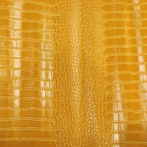 12" x 53" Glossy Embossed Crocodile Texture Faux Leather Roll Synthetic Leather Crafts Fabric for Wallets Keychains Handbags Making Sewing Crafts Material (Yellow) - color: Yellow