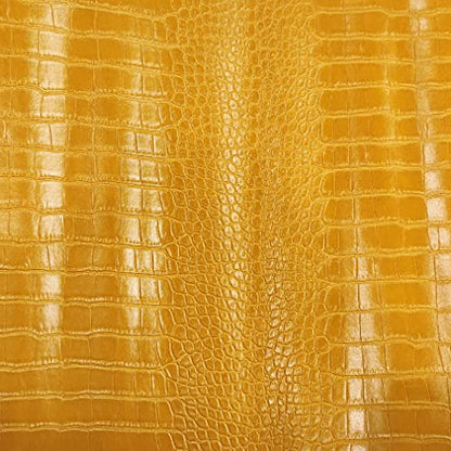 12" x 53" Glossy Embossed Crocodile Texture Faux Leather Roll Synthetic Leather Crafts Fabric for Wallets Keychains Handbags Making Sewing Crafts Material (Yellow) - color: Yellow