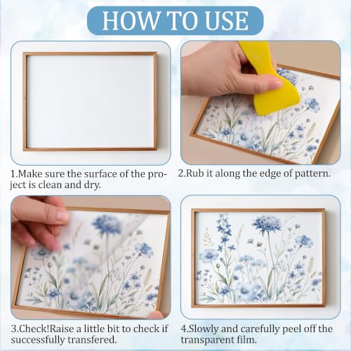 Rub On Transfers for Crafts, 3pcs Blue Wildflower Transfers Spring UV DTF Stickers Waterproof Decals Furniture for Cup Wood Scrapbook DIY Planner Home Door - color: Blue Wild Flower