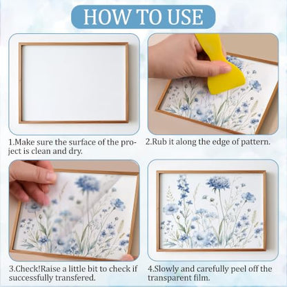 Rub On Transfers for Crafts, 3pcs Blue Wildflower Transfers Spring UV DTF Stickers Waterproof Decals Furniture for Cup Wood Scrapbook DIY Planner Home Door - color: Blue Wild Flower