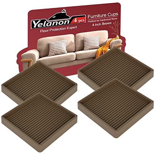 Non Slip Furniture Pads for Hardwood Floors -Yelanon 4Pcs 4” Coasters Cups - color: 4pcs4"square Brown