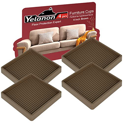 Non Slip Furniture Pads for Hardwood Floors -Yelanon 4Pcs 4” Coasters Cups - color: 4pcs4"square Brown