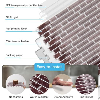 Art3d Linear Tile Peel and Stick Backsplash, 10-Pack, Dark Burgundy - color: Dark Burgundy, size: 12 x 12 Inch