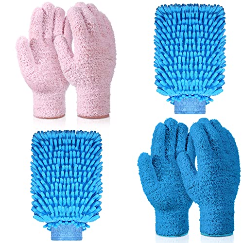 Potchen 6 Pcs Microfiber Dusting Mitt Glove for Plant - color: Pink, Blue