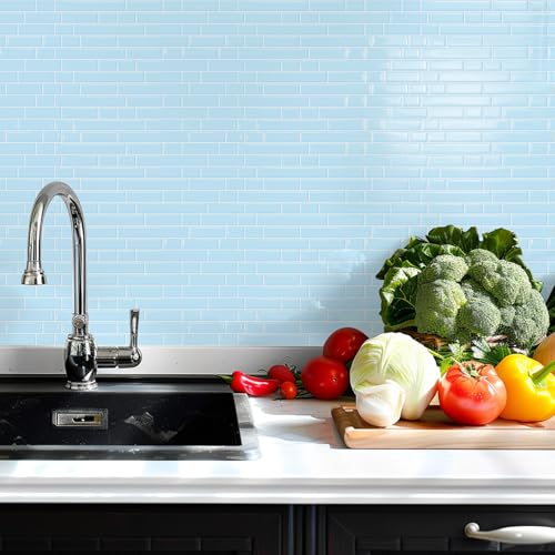 STICKGOO Thicker Peel and Stick Backsplash Tile for Kitchen and Bathroom - color: Sky Blue