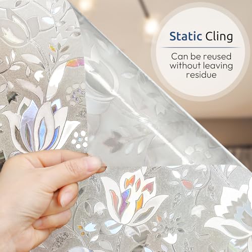 rabbitgoo Window Privacy Film, Stained Glass Cling, Tulip 17.5" x 78.7" - color: Clear, size: 17.5" x 78.7"