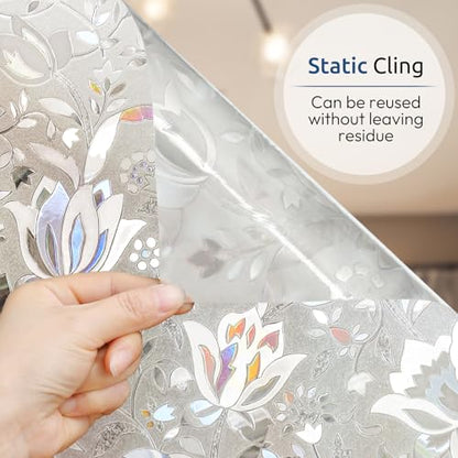 rabbitgoo Window Privacy Film, Stained Glass Cling, Tulip 17.5" x 78.7" - color: Clear, size: 17.5" x 78.7"