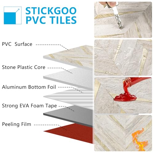 STICKGOO Herringbone Tile Peel and Stick Backsplash for Kitchen&Bathroom - color: Sunny Beige Mixed Metal Gold