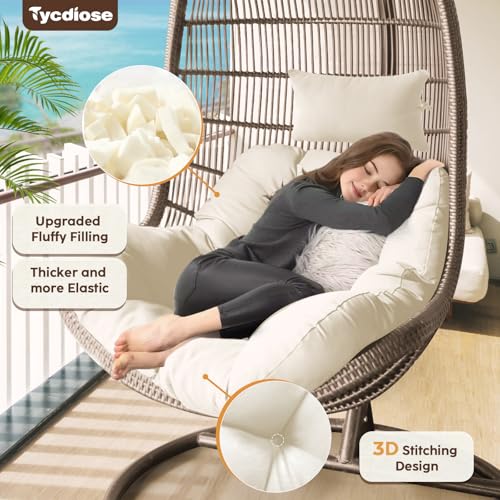 Outdoor Hanging Egg Chair Cushion Replacement, Thicken Egg Chair Cushion Waterproof Basket Eggs Chairs Cushion with Headrest Pillow, U-Shaped Cushions for Hanging Eggs Chairs Swing (Cream) - color: Cream