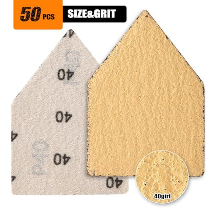POLIWELL Orbital Triangle Sanding Sheets 50PCS 90x65mm Hook & Loop - style: 40 Girt
