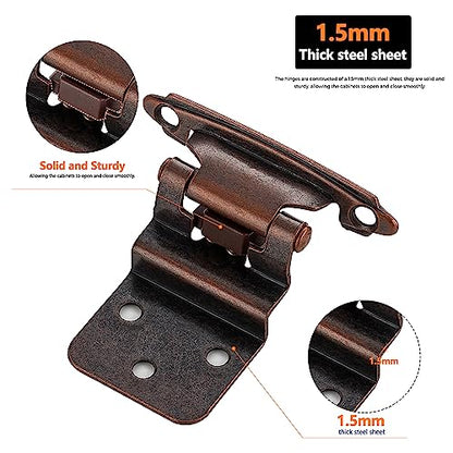 Ravinte 3/8" Inset Antique Copper Cabinet Hinges 10 Pack (5 Pairs) - color: ‎‎Antique Copper