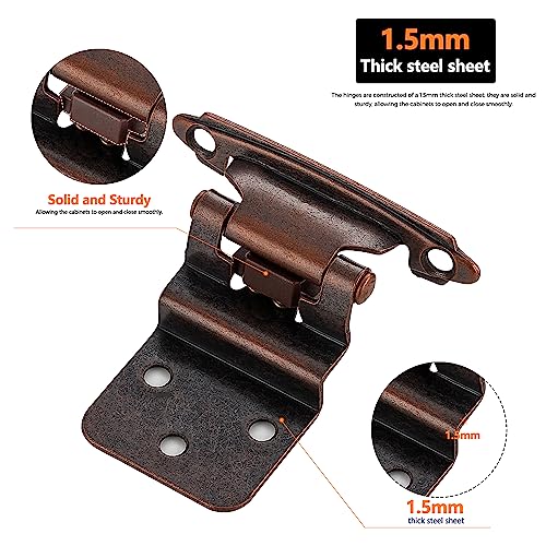 Ravinte 3/8" Inset Antique Copper Cabinet Hinges 60 Pack (30 Pairs) - color: ‎‎Antique Copper