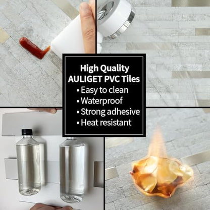 AULIGET 2 Sheets Faux Stone Peel and Stick Backsplash, Beige Stone Look PVC Wall Tile Stick on Backsplash for Kitchen and Bathroom - color: Beige Stone + Metal Gold, size: 2 Sheets, 6"x12"x0.12"