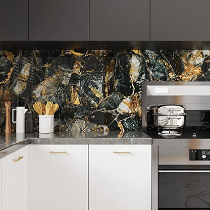 VEELIKE 15.7''x118'' Glossy Slate Gold Marble Countertop Contact Paper Waterproof Marble Wallpaper Peel and Stick Countertops for Kitchen Counter Top Covers Self Adhesive Vinyl for Bathroom Counter - size: 15.7" x 118"