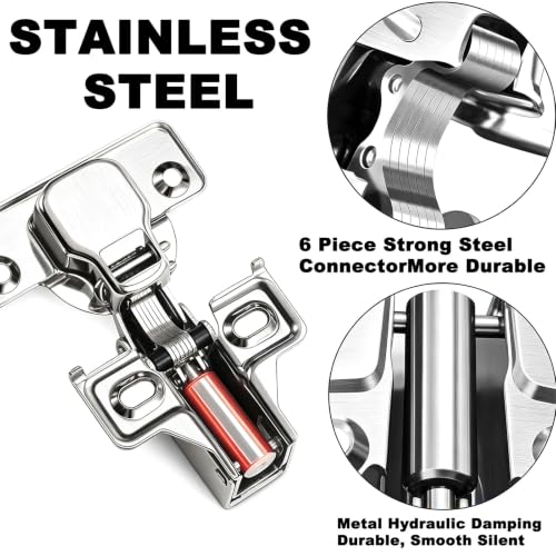 BESTEEL 24 Pack 1/2 inch Overlay Soft Close Cabinet Door Hinges for Kitchen Cabinet Hinges, 100 Degree Opening Angel, Stainless Concealed Kitchen Cabinets Hinge Self Closing with Drilling Tool &Manual - size: 24 PCS