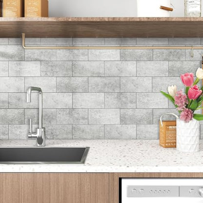 Havenly Peel and Stick Backsplash Tile for Kitchen & Bathroom Walls (Matte Grayish Textured, 10 Tiles - 9.7 sq. ft. (0.9 m²)) - color: Matte Grayish Textured
