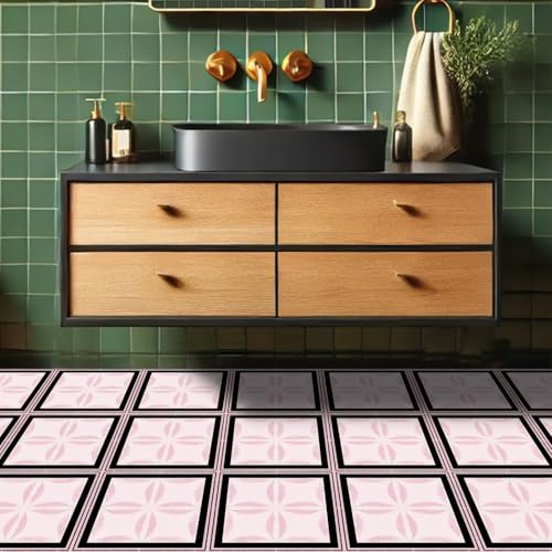HOMETITUTE Pink Glitter Leaf Petal Floor 12in Vinyl Tile - color: Pink