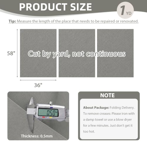 Waterproof Canvas Fabric by The Yard 600D Upholstery Outdoor Fabric 58”W - color: Silver Grey, size: Pre-cut 1 Yard(58" x 36")
