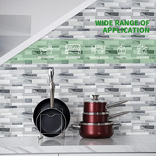 LONGKING Self-Adhesive Kitchen Backsplash, Marble Look Decorative Tiles (10 Tiles) - color: Gray