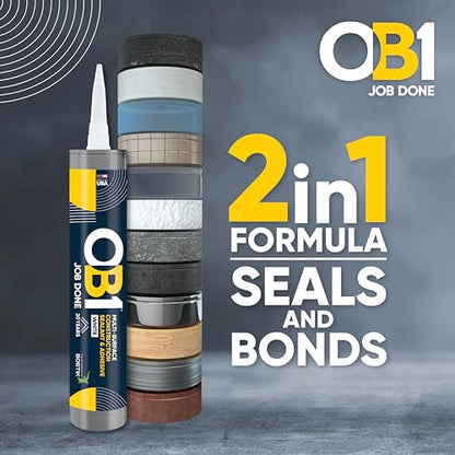 OB1 Universal Caulk Sealant & Adhesive White 10.1oz | Professional Grade Premium All-in-One Advanced Hybrid 2-in1 | Water Resistant Internal & External | Shrink Crack UV & Fade Resistant | 1 Cartridge - color: White, size: 10.1oz (Pack of 2)