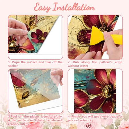 Peacoblue Gold Edge Flowers Rub On Transfers for Furniture Craft 6"x12" - style: Old Gold Edge Flowers