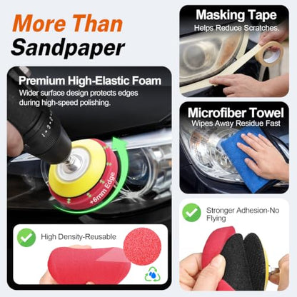 3 Inch Headlight Restoration Sanding Kit with Drill Adapter for Car - size: 3 Inch