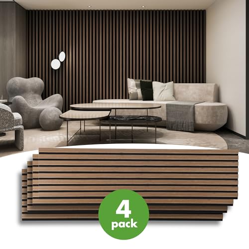 Art3d 12" x 93" Acoustic Wood Slat Wall Panel, 4pcs, 31 sq.ft, Deep Walnut - color: Deep Walnut, size: 12" x 93"